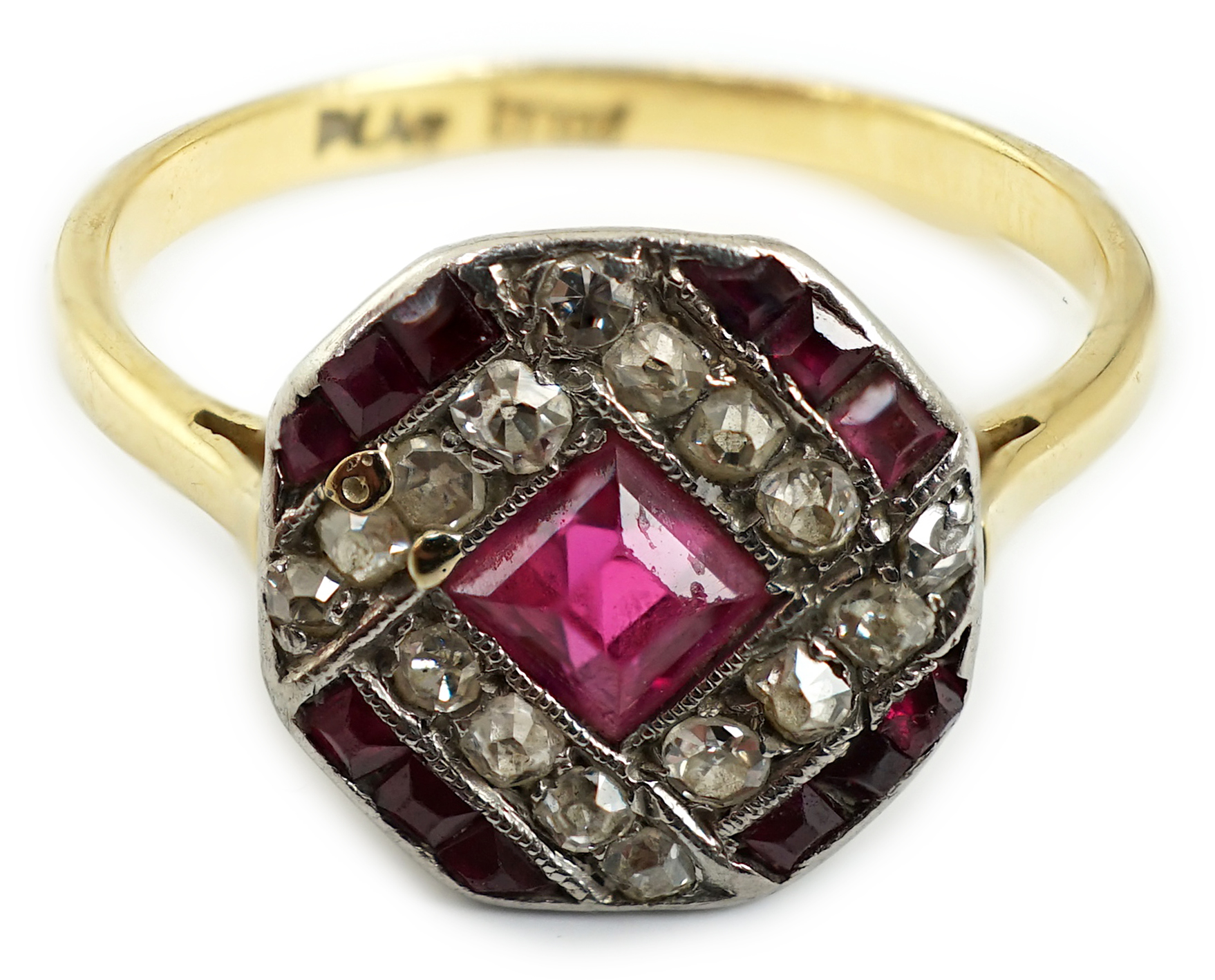 An 18ct, plat. and solitaire diamond set ring, size O, gross weight 1.7 grams. Fair condition.